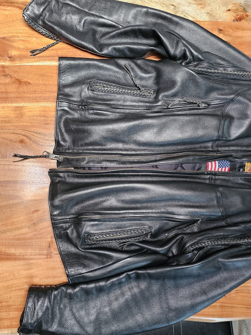Harley-Davidson Black Leather Bomber Jacket with Braided Trim